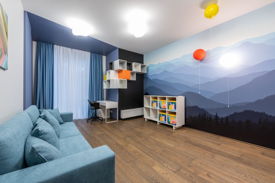 Fotobehang kinderkamer met zeedieren en bubbels. Fotobehang kinderkamer met zeedieren en bubbels.